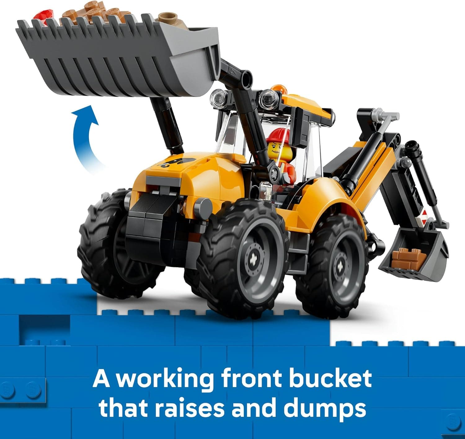 LEGO® City Yellow Backhoe Loader with Functional Front Bucket and Backhoe 60480