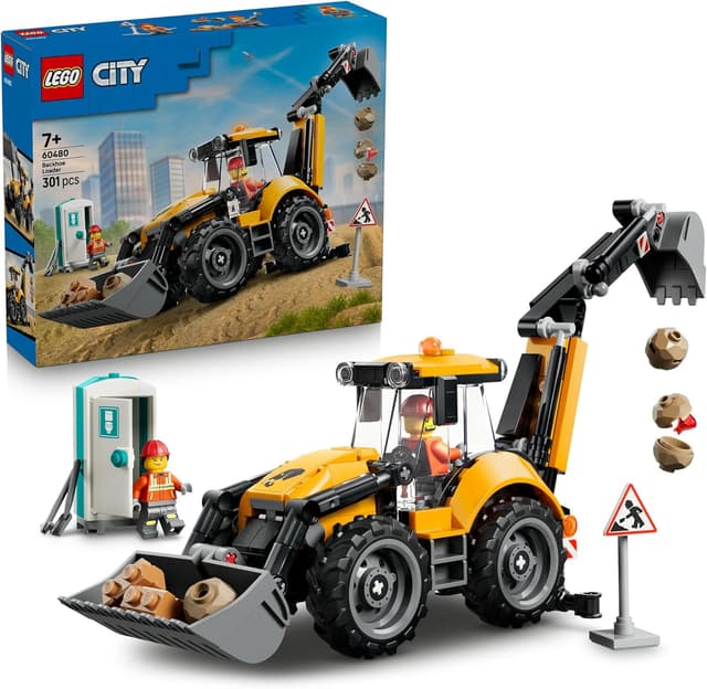 LEGO® City Yellow Backhoe Loader with Functional Front Bucket and Backhoe 60480